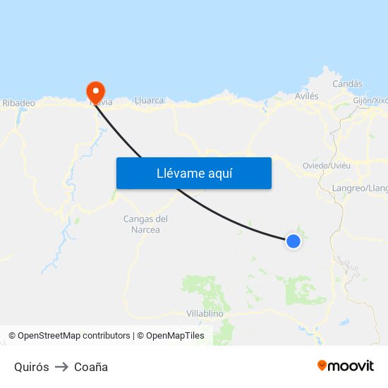 Quirós to Coaña map