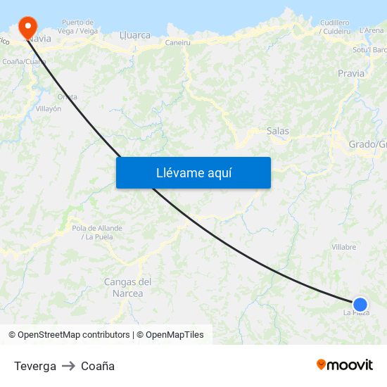 Teverga to Coaña map