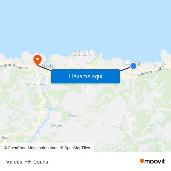 Valdés to Coaña map
