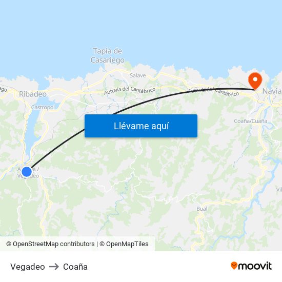 Vegadeo to Coaña map