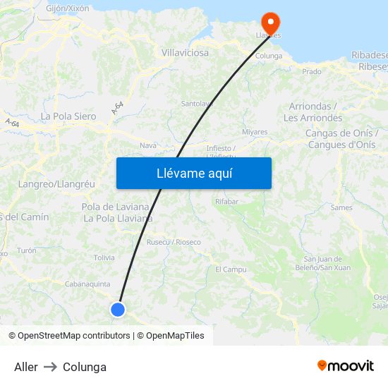 Aller to Colunga map