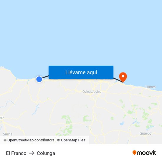 El Franco to Colunga map