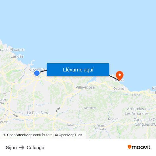 Gijón to Colunga map