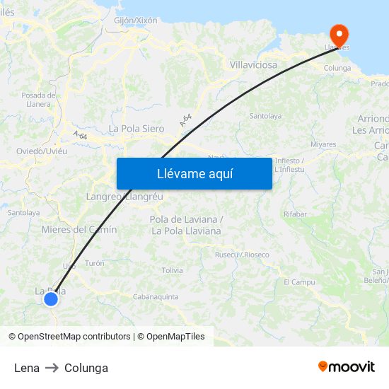Lena to Colunga map