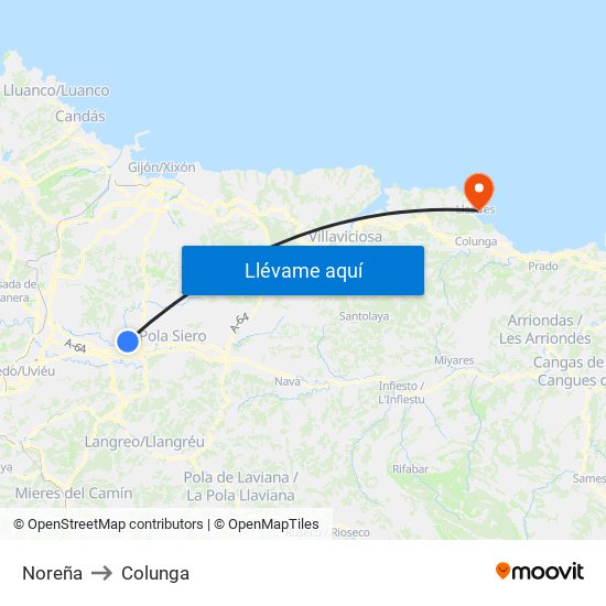 Noreña to Colunga map
