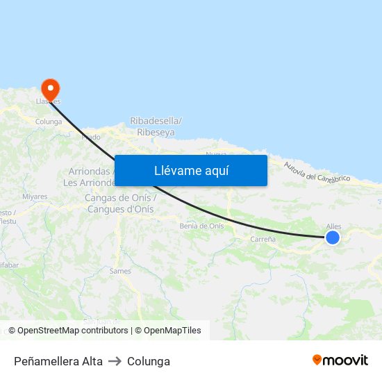 Peñamellera Alta to Colunga map