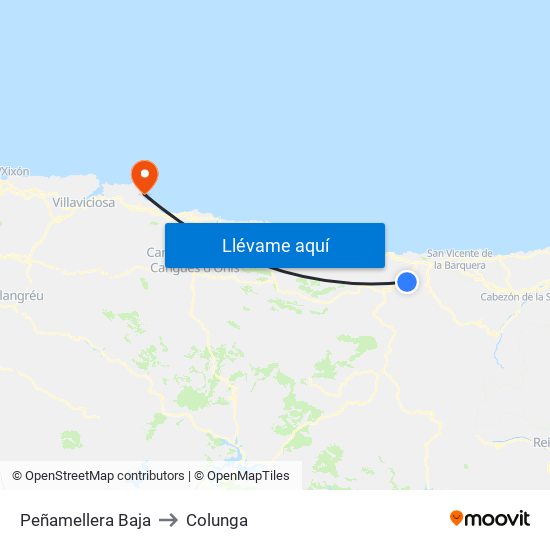 Peñamellera Baja to Colunga map