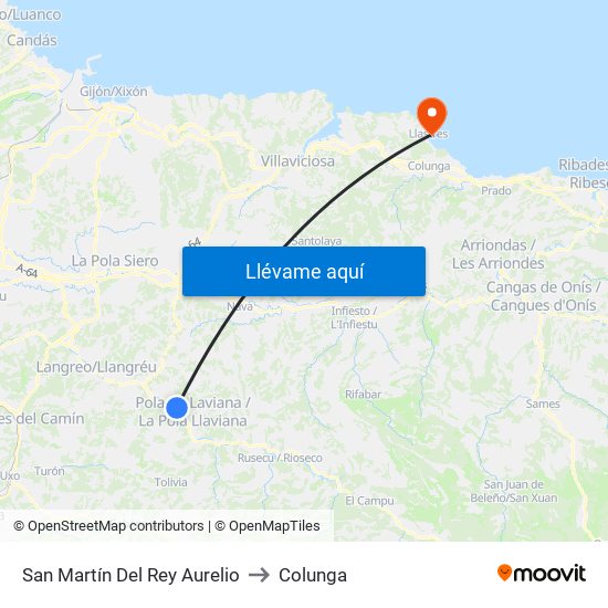 San Martín Del Rey Aurelio to Colunga map