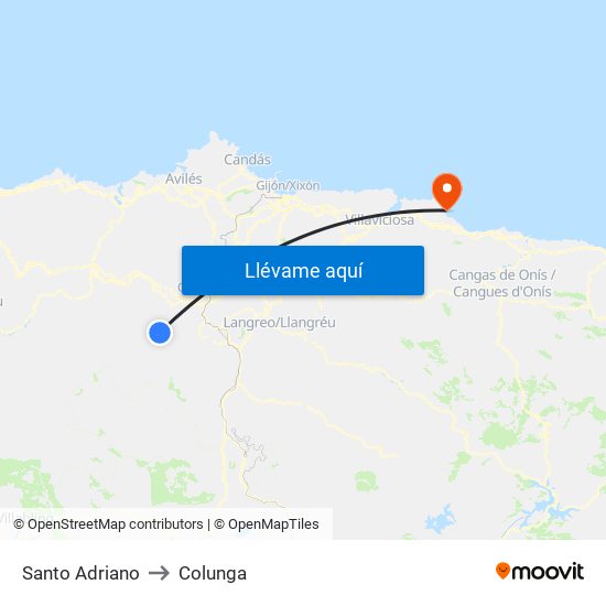 Santo Adriano to Colunga map