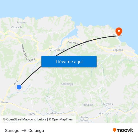 Sariego to Colunga map