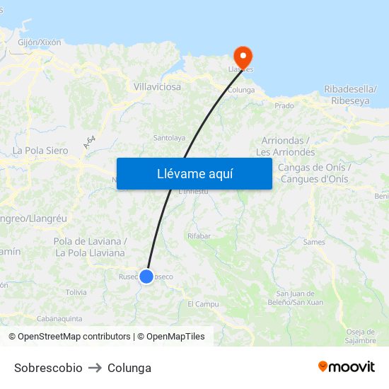 Sobrescobio to Colunga map
