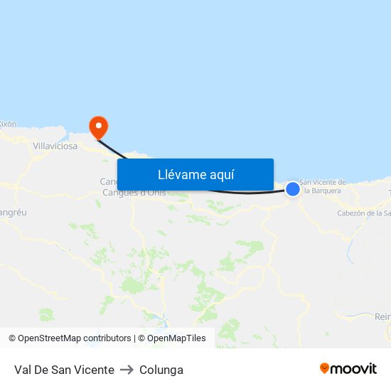Val De San Vicente to Colunga map