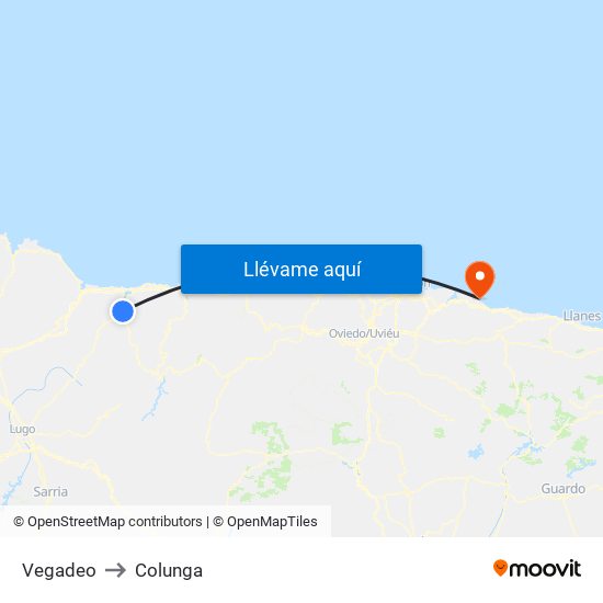 Vegadeo to Colunga map