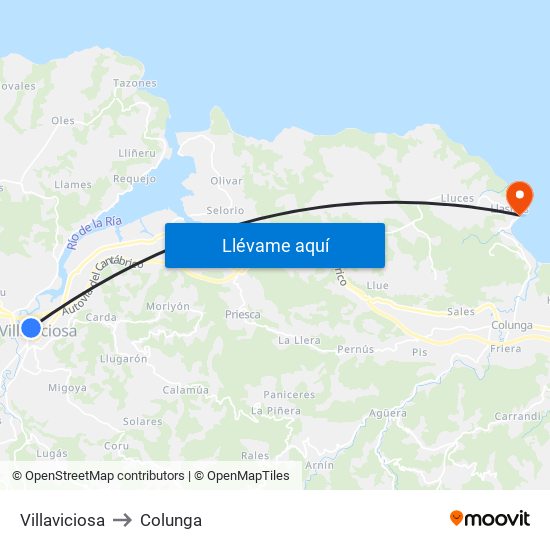 Villaviciosa to Colunga map