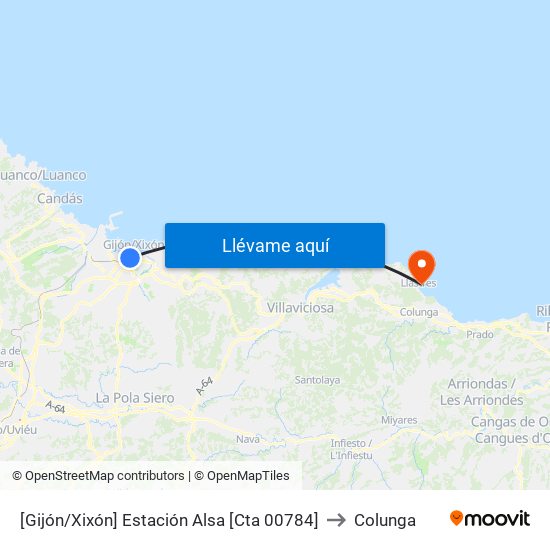 [Gijón/Xixón]  Estación Alsa [Cta 00784] to Colunga map