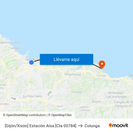 [Gijón/Xixón]  Estación Alsa [Cta 00784] to Colunga map