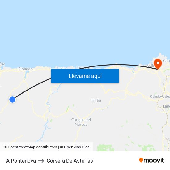 A Pontenova to Corvera De Asturias map