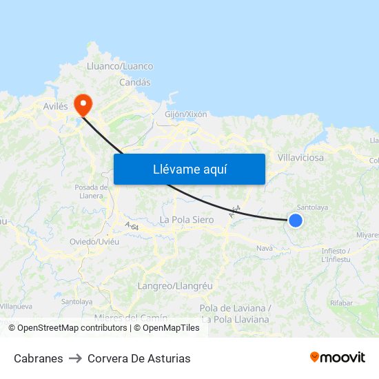 Cabranes to Corvera De Asturias map