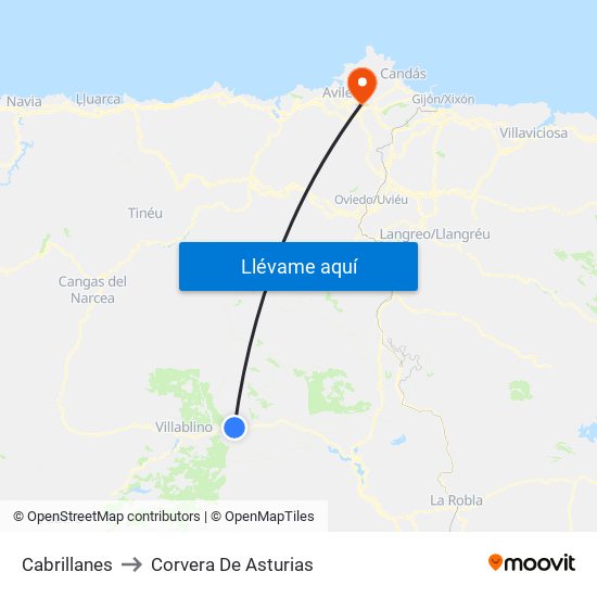 Cabrillanes to Corvera De Asturias map