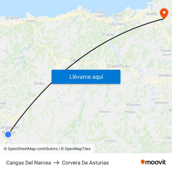 Cangas Del Narcea to Corvera De Asturias map