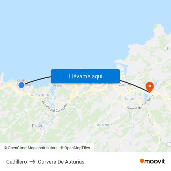 Cudillero to Corvera De Asturias map