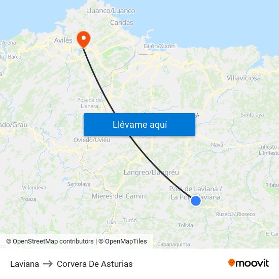 Laviana to Corvera De Asturias map