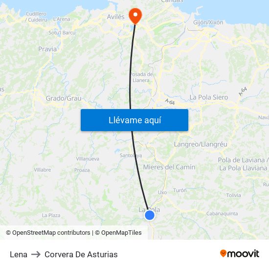 Lena to Corvera De Asturias map
