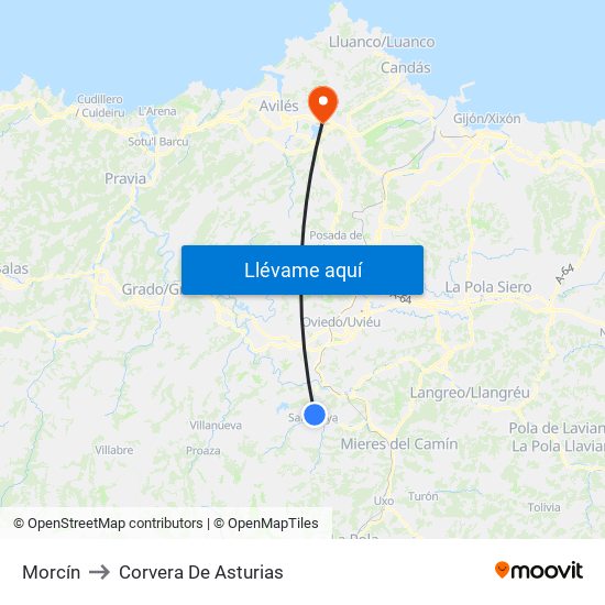 Morcín to Corvera De Asturias map