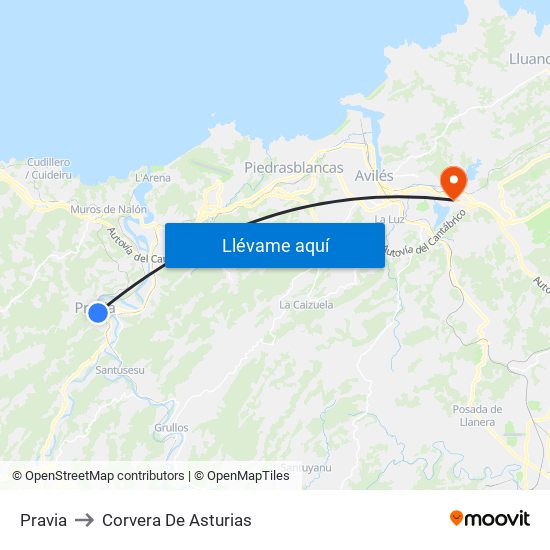 Pravia to Corvera De Asturias map