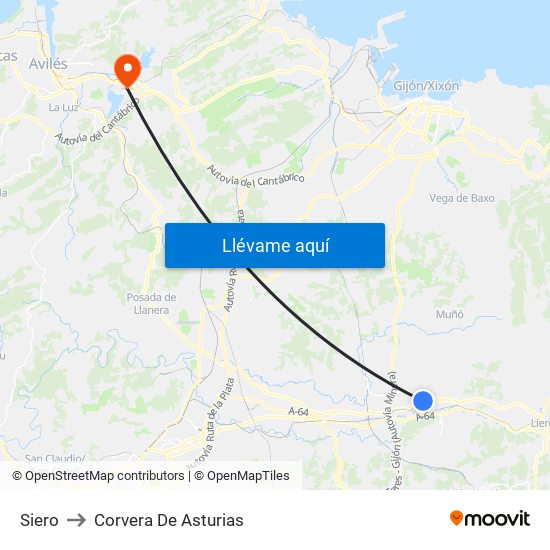 Siero to Corvera De Asturias map