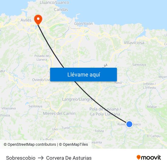 Sobrescobio to Corvera De Asturias map