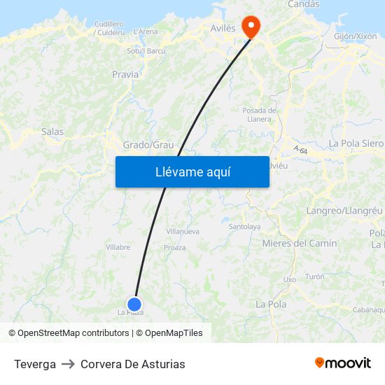 Teverga to Corvera De Asturias map