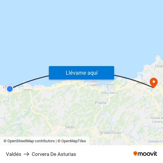 Valdés to Corvera De Asturias map