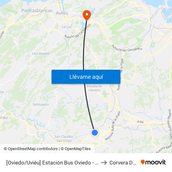 [Oviedo/Uviéu]  Estación Bus Oviedo - Pepe Cosmen [Cta 01549] to Corvera De Asturias map