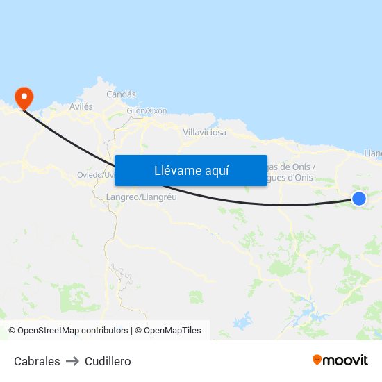Cabrales to Cudillero map