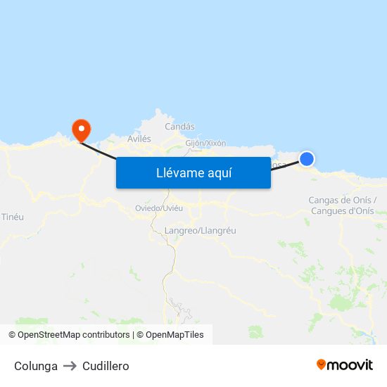 Colunga to Cudillero map