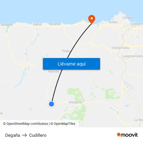 Degaña to Cudillero map
