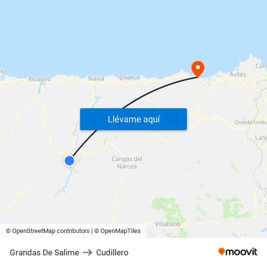 Grandas De Salime to Cudillero map
