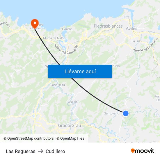 Las Regueras to Cudillero map