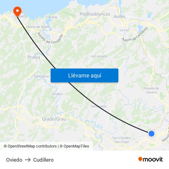 Oviedo to Cudillero map