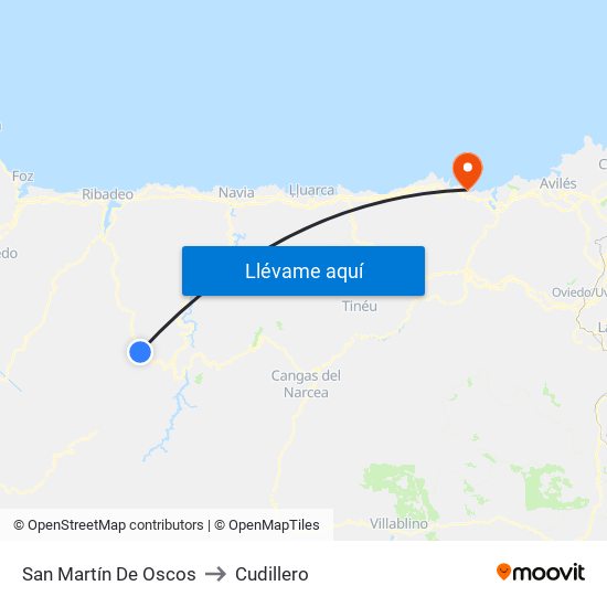 San Martín De Oscos to Cudillero map