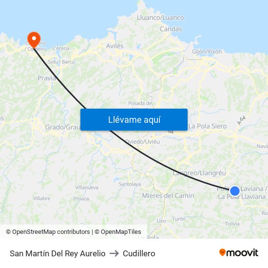 San Martín Del Rey Aurelio to Cudillero map