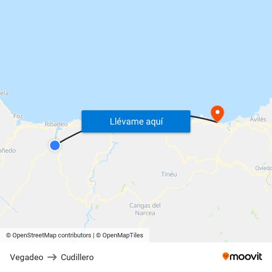 Vegadeo to Cudillero map