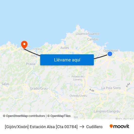 [Gijón/Xixón]  Estación Alsa [Cta 00784] to Cudillero map