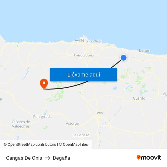 Cangas De Onís to Degaña map