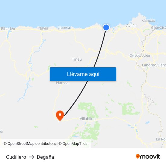 Cudillero to Degaña map