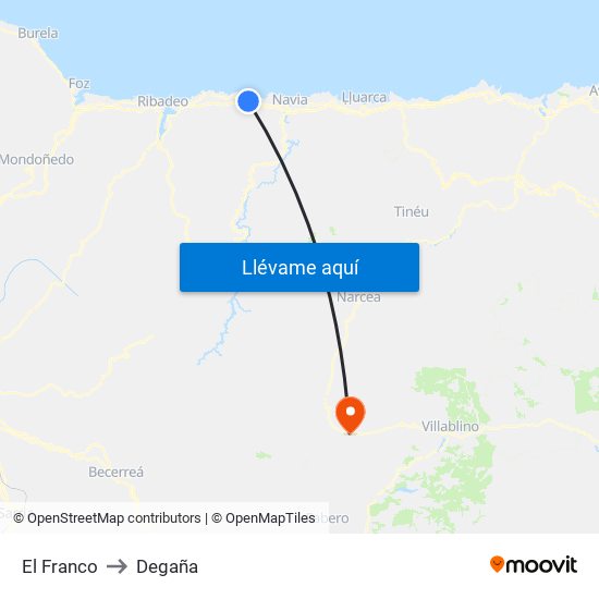 El Franco to Degaña map