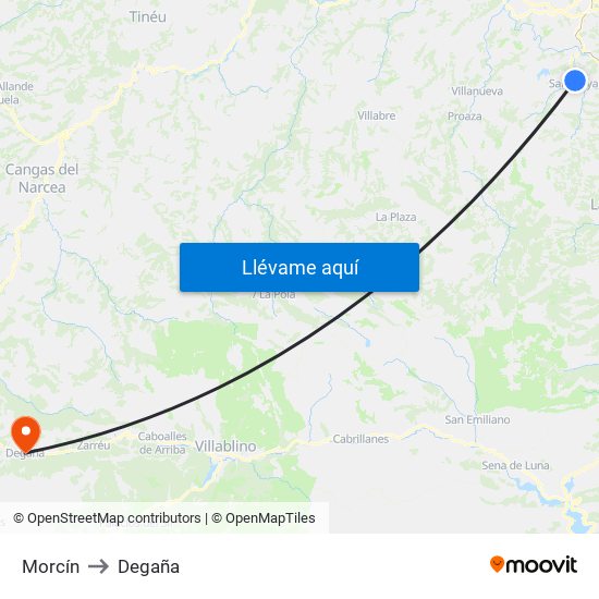 Morcín to Degaña map