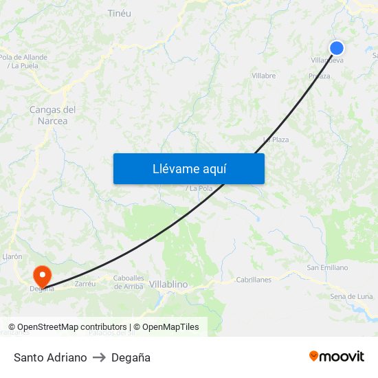 Santo Adriano to Degaña map