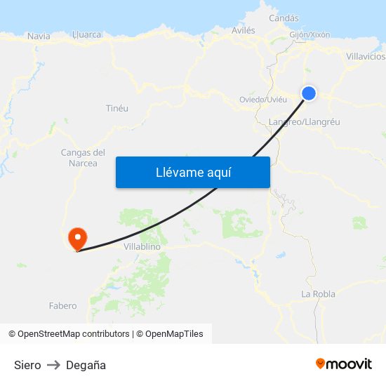 Siero to Degaña map